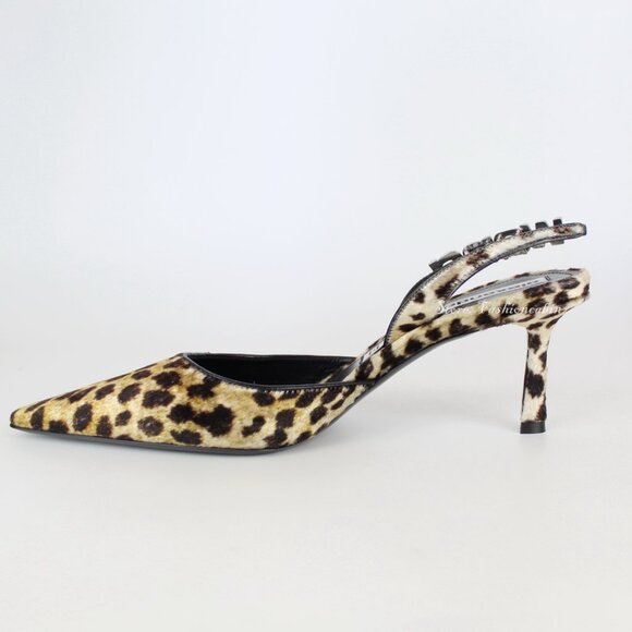 NEW Alexander Wang Leopard Velvet Pumps | Logo Crystal Slingback Heels - Picture 8 of 15